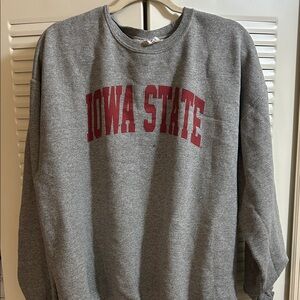 Jerzees Gray Crewneck Sweater with Red Print